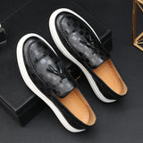 Hnzxzm Fashion Men's Casual Shoes Embossed Leather Men Classic Retro British Style Tassels Loafers Mens Slip-on Outdoor Driving Flats