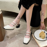 Hnzxzm Spring New Retro Small Leather Shoes Square Head Double Buckle Strap Mary Jane Thick Heels Sandals for Women