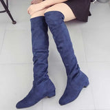 Hnzxzm Women's Boots Round Toe Shoes for Woman Long Winter Knee High Shaft Footwear Big Red Elegant with Low Heels Blue Trend New