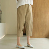 Hnzxzm Cotton Linen Pants Women's Summer Loose Solid Harem Pants Female High Waist Large Size Casual Khaki Calf-Length Pants  Women