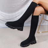 Hnzxzm Thick Sole Knitted Long Boots for Women Fashion Elastic Socks Shoes Boots Over Knee Round Toe Low Heels Botas De Mujer 2024