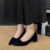 Hnzxzm Trend Square Heels Women's Summer Footwear Office Black Medium Heel Casual Pumps Slip-on Luxury Shoes for Woman 34