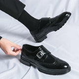 Hnzxzm Spring New Vintage Design Oxford Shoes Thick Soled  Increase Dress Leather Office Casual Shoes Men Carved Handmade Business Shoe