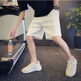 Hnzxzm Summer Thin Fashion Korean Trend Versatile Elastic Shorts Men Pockets Straight Loose Versatile Solid Waffle Knee Length Pants