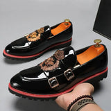 Hnzxzm Men's Casual Leather Shoes Fashion Embroidery Men British Style Monk Shoes Mens Slip-on Outdoor Flats