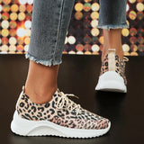 Hnzxzm Fashion Leopard Platform Sneakers for Women Slip-On Soft Bottom Casual Shoes Woman Autumn Light Non-Slip Sport Tennis Shoes