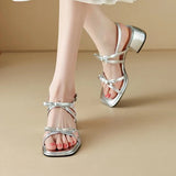 Hnzxzm 2024 New Fashion Sandals Women Square Mid Heels Platform Shoes Woman Sweet Butterfly Knot Buckle Strap Summer Sandals