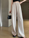 Hnzxzm Summer Wide-leg Pants Women High-waisted Paillette Ice Silk Straight Pants Lady Drawstring Casual Cool Korean Women's Trousers