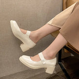 Hnzxzm Autumn New Vintage Round Head White Mary Jane Thick Heel Shoes with Japanese Fashion Small Leather Shoes