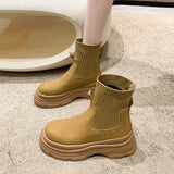 Hnzxzm New 2024 Autumn Winter Platform Heel Short Boots Women Fashion Suede Leather Slip-on Ankle Boots Ladies Thick Heel Booties