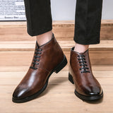 Hnzxzm Men Perforated Detail Lace-up Front Dress Boots Business Office Dress Shoes