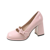 Hnzxzm Elegant Heel Shoes Ladies 8cm High Heel Bowknot Solid Mary Jane Zapatos Adult Dress Pink White Black Cosplay Footwear