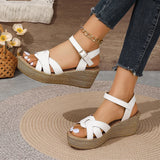 Hnzxzm Fashion Weave Wedge Heel Sandals Women Pu Leather Chunky Paltform Sandalias De Mujer Ankle Buckle High Heels Gladiator Shoes