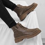 Hnzxzm Men's Motorcycle Boots Comfortable Platform Boots Men's Outdoor High Top Leather Boots Fashion Comfortable Waterproof Men Shoes