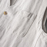 Hnzxzm Casual Men Loose Linen Cotton Vest Japanese Retro Sold Color Multiple Pockets Workwear Sleeveless Top V-neck For Male