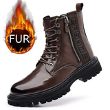 Hnzxzm Winter Plush High Top Comfortable Lace Up Motorcycle Boots Casual Shoes British Style Side Zipper Fashion Leather Men's Boots