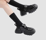 Hnzxzm - Gdgydh Black Retro Chunky Platform Sneakers Women Big Round Toe Geometric Heel Casual Loafers Shoes for Women Comfortable Buckle