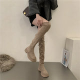 Hnzxzm Over The Knee Cowboy Boots Women Design Platform Shoes Fashion Fur Suede Wedges Tnick High Boots Motorcycle Shoes Botas De Mujer