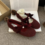 Hnzxzm Spring Autumn Red Women Mary Jane Shoes Fashion Shallow Slip On Shoes Concise Square Low Heels Shoes