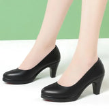 Hnzxzm Women Fashion Green High Quality Square Heel Pumps Lady Cute & Classic Black Office Heel Shoes Zapatos De Mujer