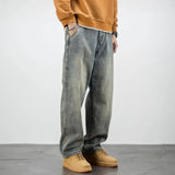 Hnzxzm American Casual Men Yellow Mud Dyed Jeans Spring Autumn Vintage Oversize Pants Streetwear Fashion Baggy Straight Wide Trousers