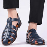 Hnzxzm Genuine leather Sandals Italian Style Gladiatus Fashion Business Dress Sandals Handmade Leather shoes Big Size 38-48