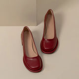 Hnzxzm Wine-red shoes with thick heels in spring of 2024, new female high-grade round head retro fairy wind Mary Jane wedding shoes.