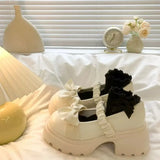 Hnzxzm Chunky Platform High Heels Pumps Women Summer 2024 Leather Bow  Mary Jane Shoes Woman Thick Heeled Off White Black Lolita Shoes