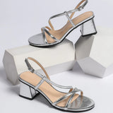 Hnzxzm Fashion Simple Women's Round Toe High Heel Sandals  Lace up Summer Women's Sandals Silver Versatile Sandals