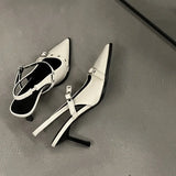 Hnzxzm 2024 Summer New Pointed Head High Heeled Rivets Sandals Back Hollow Shallow Mouth Fashion Women's Shoes Zapatos De Mujer