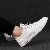 Hnzxzm Classic White Sneakers Men Casual Leather Shoes Male Lace-Up Genuine Leather Flats Fashion Korean Simple Footwear Size 47