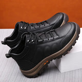 Hnzxzm Winter Boots Men Genuine Leather Shoes Thick Sole Warm Plush Snow Boots Fashion Brand Cotton Male Ankle Botas Black