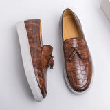 Hnzxzm Summer White Sole Leather Men Loafers Breathable Flats Outdoor Men's Shoes Casual Footwear Male Tassel Lightweight Fashion Shoes