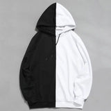 Hnzxzm New Spring and Autumn Fashion Trend Splicing Contrast Color Casual Loose Simple Pullover Personalized Men's Hooded Sweater