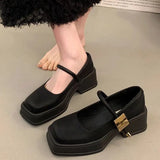 Hnzxzm Woman Pumps Gothic Japanese Style Lolita Office Shoes for Women High Heels Mary Jane Square Toe on Heeled Normal Leather Casual