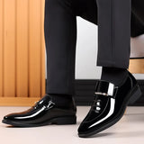 Hnzxzm Patent Leather Shoes for Men Business Shoes Casual Point Toe Slip on Loafers for Men Luxury Party Wedding Plus Size Shoes