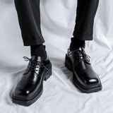 Hnzxzm Spring Autumn New Designer Derby Shoes Men Fashion Casual Retro Black Square Toe Platform Shoes Male Loafers