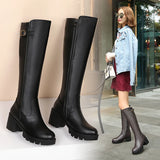 Hnzxzm 2024 NEW Boots Women Knee High Boots Thick Heel Platform Boats Long Autumn Winter Was Thin Jane High Simple Botas Mujer Brown