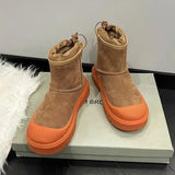 Hnzxzm Winter Boots With Fur Flat Heel Round Toe Brand Women's Shoes Boots-Women  Australia Plush Fashion Ladies Lolita Med