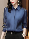 Hnzxzm Women Spring Autumn Style Chiffon Blouses Shirts Lady Embroidery Long Sleeve Turn-down Collar Lace Decor Blusas Tops