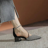 Hnzxzm Sandals For Women Pointed Toe Ladies Shoes Crystal Footwear Square Heels Summer 2024 Low Party Weddings With Stylish Offer