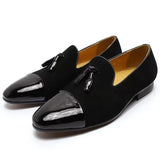 Hnzxzm Luxury Loafers Elegant Mens Dress Wedding Office Shoes Suede Patchwork Patent Leather Slip-on Tassel Loafer  Men Casual Shoes