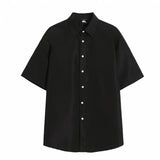 Hnzxzm Men Short Sleeve Shirt 2024 Summer New Korean Style Single Breasted Lapel Business Casual Top Solid Color Male