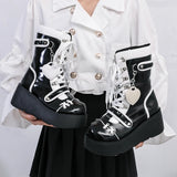 Hnzxzm Lolita Shoes Boots Woman Winter Platform Heels Women's Mid Calf Booties Gothic Pink Kawaii Chain JK Cosplay Japanese Style