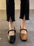 Hnzxzm Women's Shoes: Mary Jane's New Shallow Cut Square Toe Low Heeled Leather Shoes for The Spring and Autumn Season