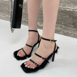 Hnzxzm 2025 New Brand Plush Fur Fuzzy Sandals Women Thin Heels Fashion Square Toe Ankle Lace Up Buckle Strap Slides Shoes