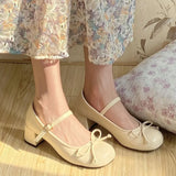 Hnzxzm Japanese Cute Women Ballet Shoes Lolita Round Toe Bowtie Mary Jane Shoes College Ladies High Heels Elegant Pumps Wedding Shoes