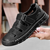 Hnzxzm Men Sandals Genuine Leather Outdoor Walking Shoes Casual Flat Sandals Beach Shoes Handmade Fashion Versatile Sandals for Summer