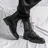 Hnzxzm Men Lace Up High-top Boots Fashionable Outdoor Black Combat Boots