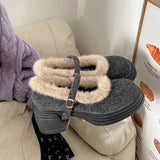 Hnzxzm Winter Fur Women Mary Jane Shoes Fashion Shallow Buckle Casual Outdoor Platform Thick Heels Warm Shoes